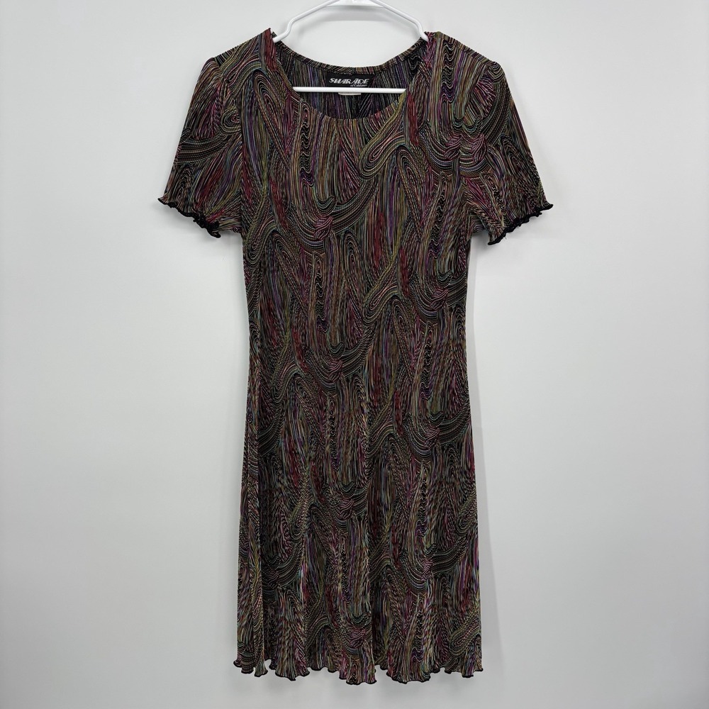 Vintage Sharade Psychedelic Mod Multi Color Textured Mini Dress Women's 12 P Y2K
